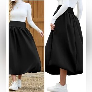 Emerson Lang Olive Green High-Waist Balloon Midi Skirt